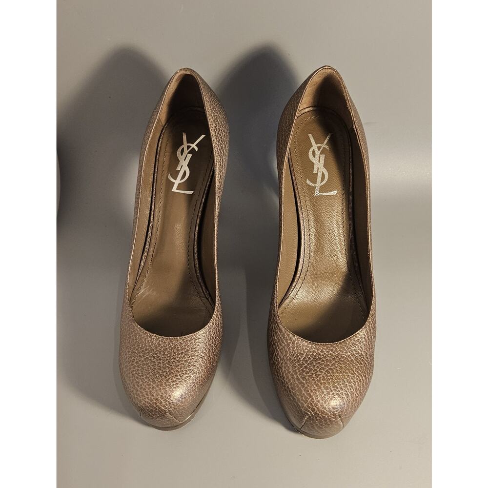 YVES SAINT LAURENT Bronze Leather Tribtoo Platform Pumps Italy dust bag SZ 10 - Picture 3 of 10